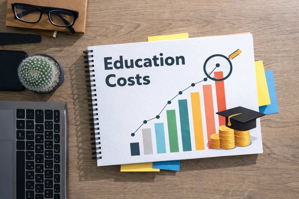 Education costs illustration showing MBA fees, growth chart and ROI for ISB
